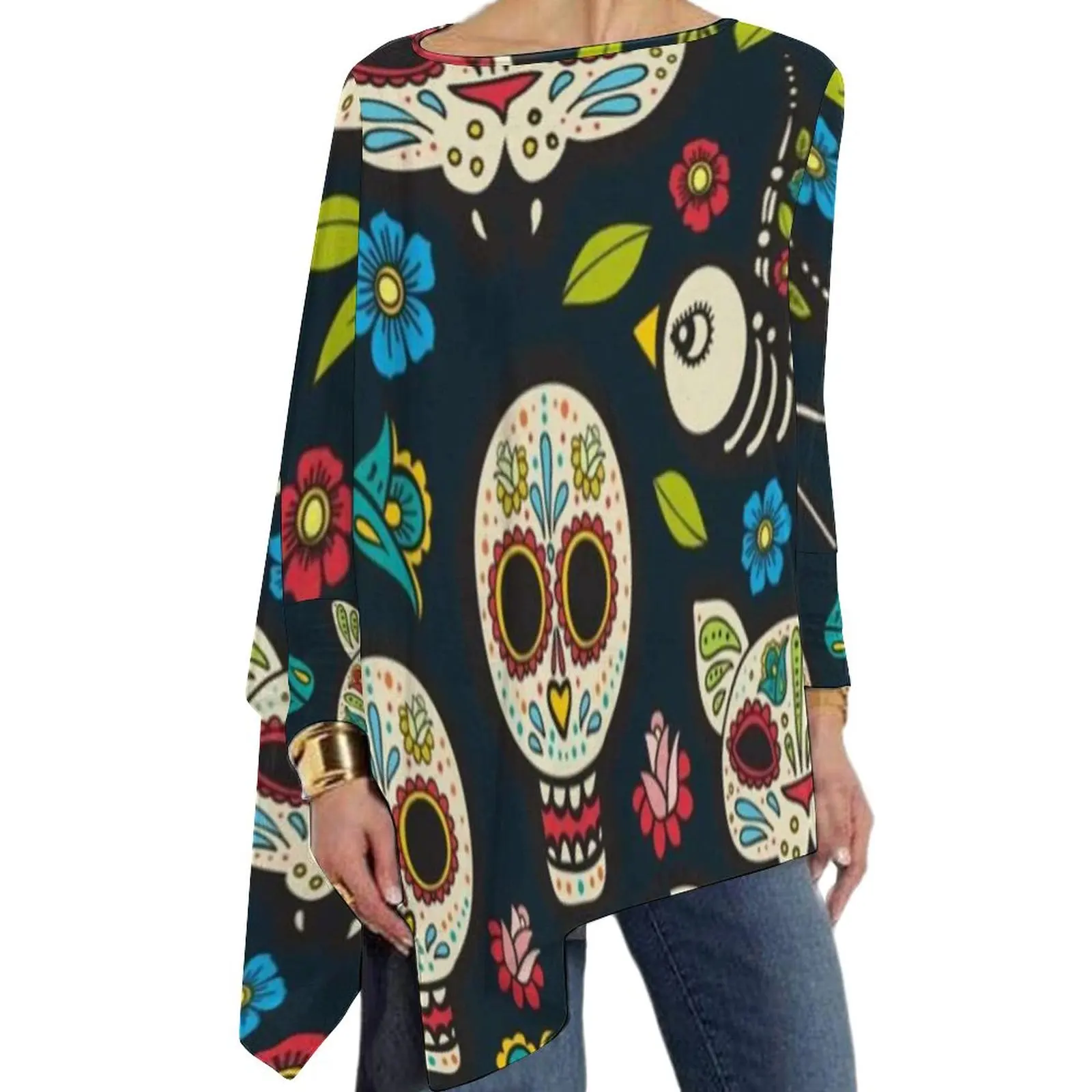 

Halloween Day of The Dead T Shirt Mexican Traditional Celebrates Skulls Retro Long Sleeve T Shirts Casual Loose Oversized Tees