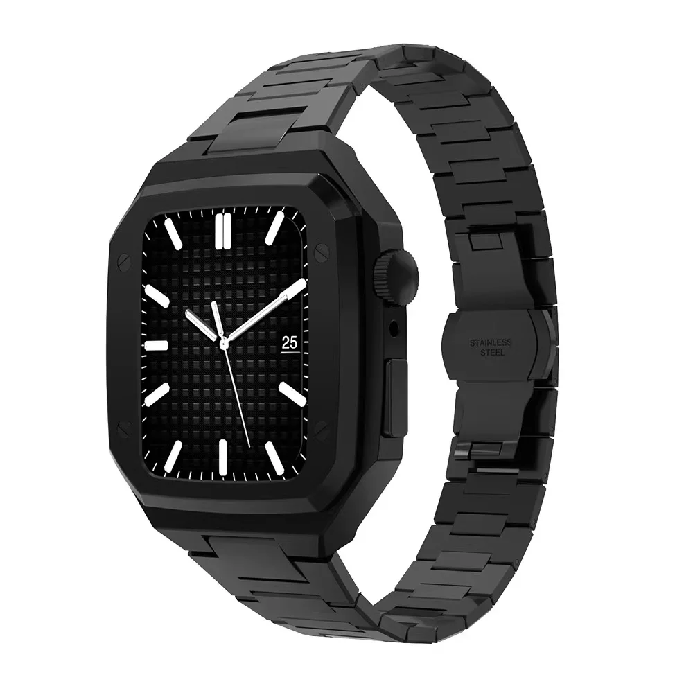 Metal Retrofit Kit Case Strap For Apple Watch Band 45mm 44mm High end stainless steel bracelet iWatch series 8 7 6 5 4 SE band