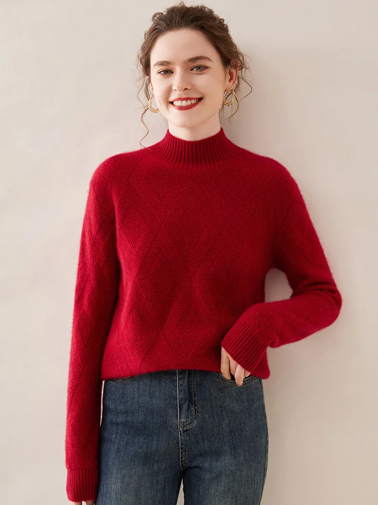 Женский кашемировый свитер толстый теплый пуловер с ложным воротником 100%