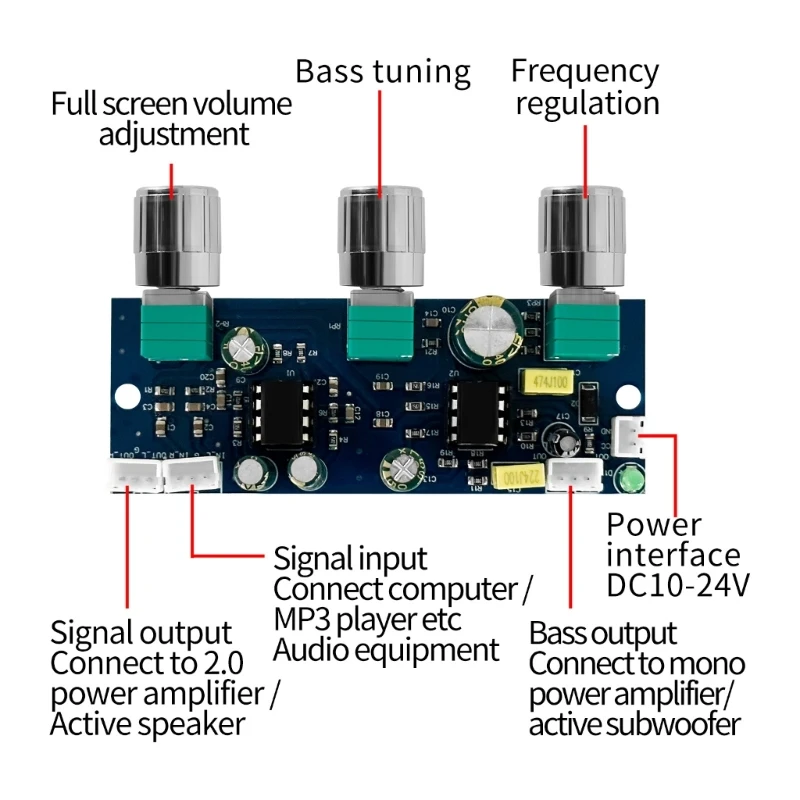 

NE5532 Front Stage Board Low-Pass Filter Board 2.1 Channel Tone Board, Subwoofer, Single Power Supply DC10-24V Dropship