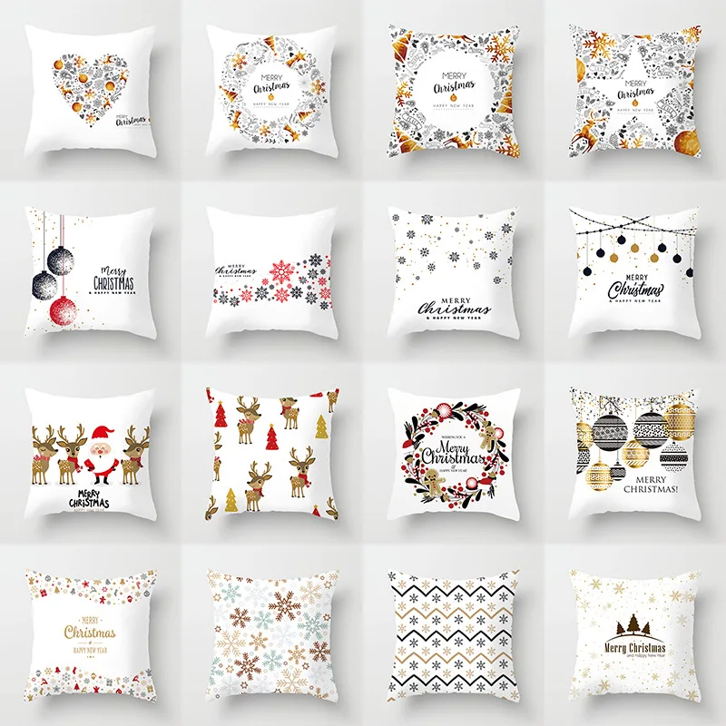 

Christmas Style Pattern Pillowcase 45x45 White Square Pillowcase Toss Pillowcase Hidden Zipper Closure Pillow