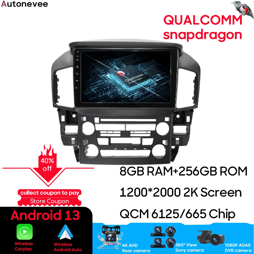 

Автомобильное радио, мультимедийный видеоплеер Qualcomm для Lexus RX300 XU10 1997 - 2003 Android, GPS-навигация для Carplay, задняя камера
