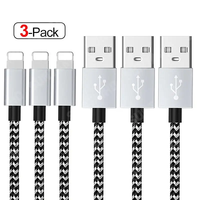 

3Pack USB Cable for iPhone 12 Pro 11 Xs Max Xr X 8 Plus 2.4A Fast Charging Cable For 6 6s 7 8 iPad Data USB Charger iPhone Cable