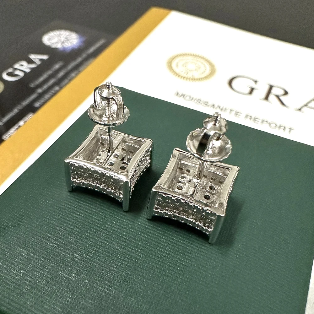 MM Square Moissanite Earrings For Women S925 Silver Diamond Men Earrings With GRA Ear Jewelry Pass Tester Free Shipping