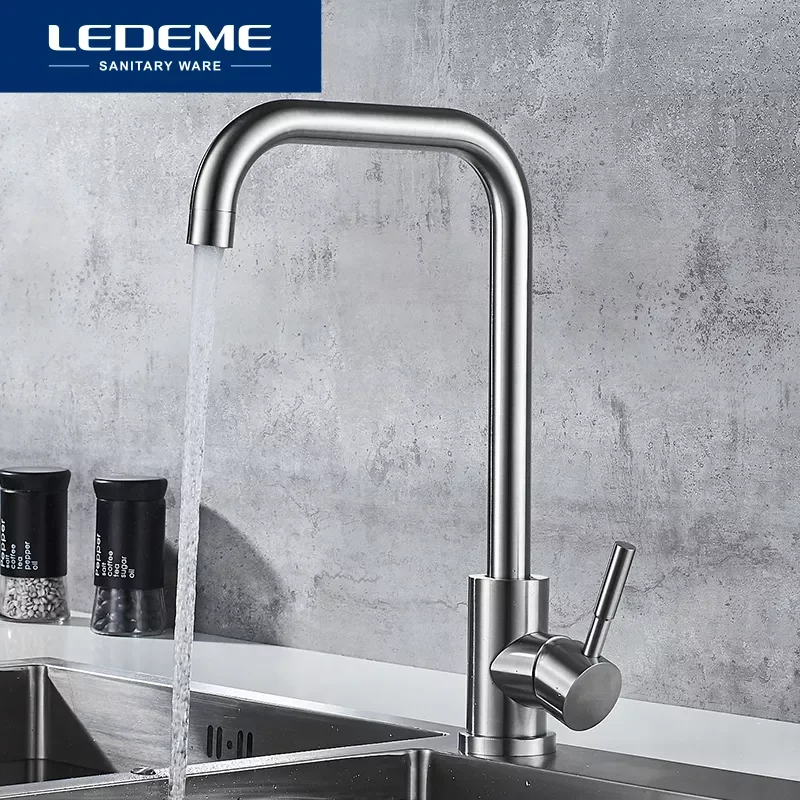 

LEDEME Kitchen Faucet Stainless Steel Single Handle Single Hole Tap Brushed Kitchen Mixer Kitchen Faucets Taps L74998A-4 3