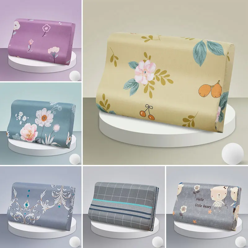 

Plaid Latex Pillowcase Memory Foam Pillow Cover Cotton Flower Print Pillow Case Orthopedic Neck Healthcare Home Decor