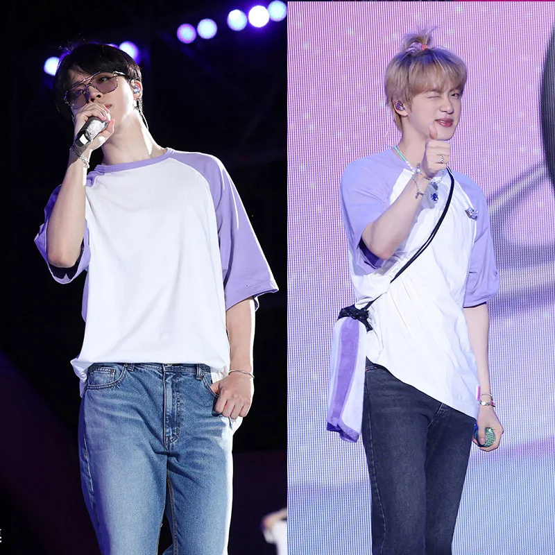 Jungkook Kim Namjoon Min Yoongi Zheng Haoxi Park Jimin концерт Taehyung с той же футболкой короткими рукавами