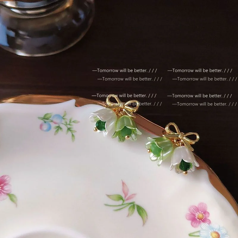 

Original Hand-made Design Sense~925 Silver Needle Plated 14K Spring Bell Earrings Female Beautiful and Gentle Earrings Earrings