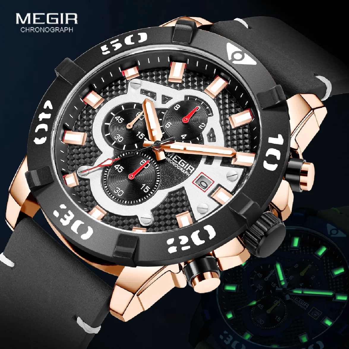 

Часы MEGIR Мужские кварцевые с кожаным ремешком, модные брендовые Роскошные спортивные водонепроницаемые, с хронографом, 2023