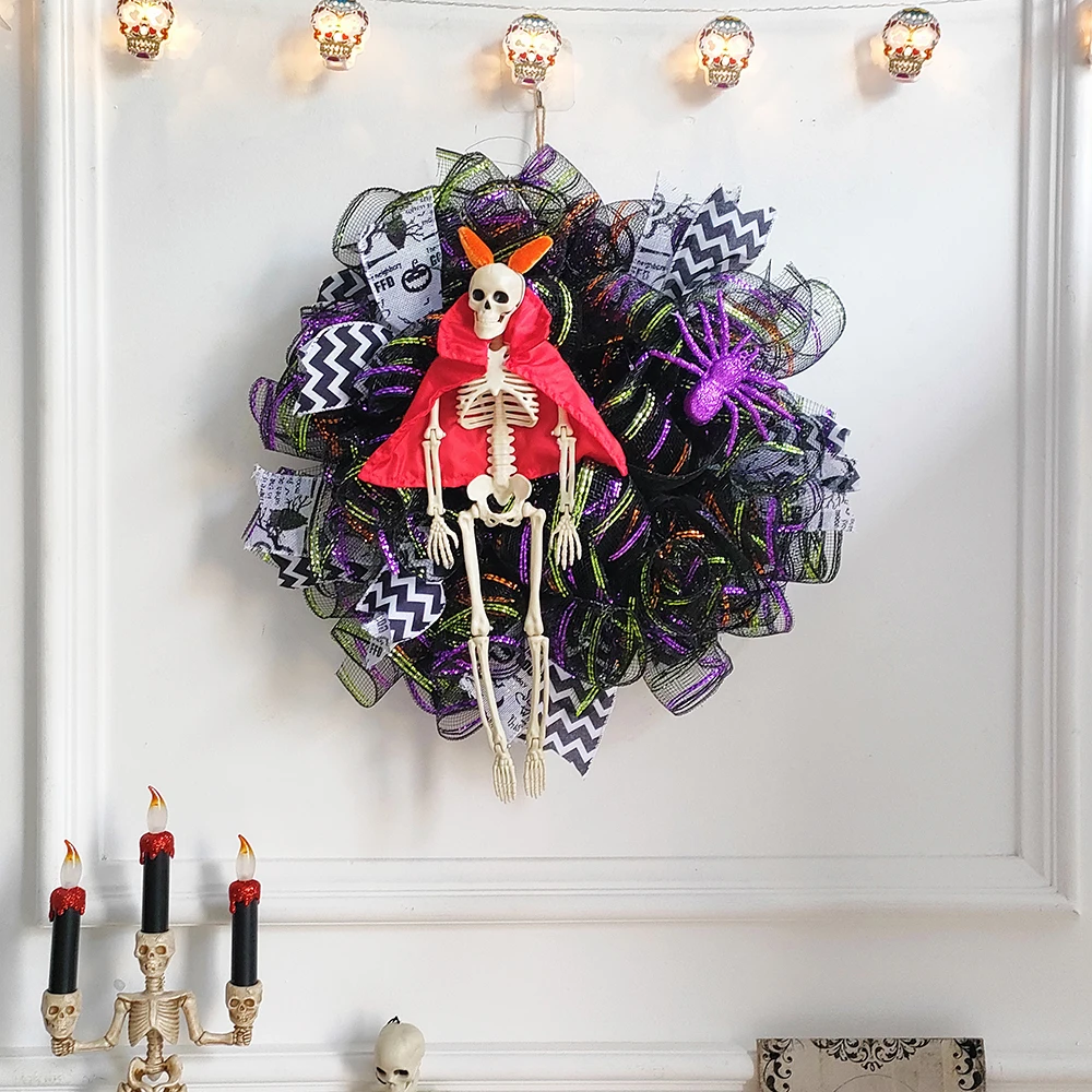 Венок на Хэллоуин с длинными ногами ведьма Череп паук висячее украшение дверь