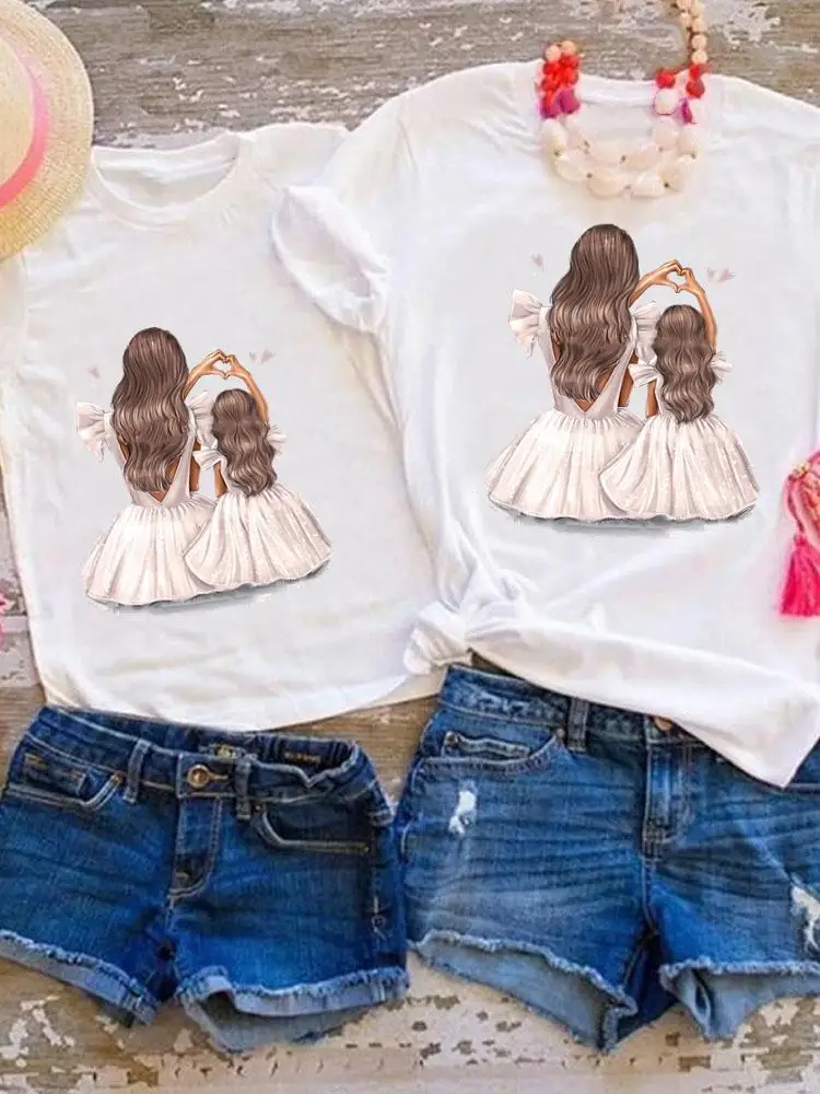 

Sweet 90s Trend Cute Family Matching Outfits Tee Graphic T-shirt Women Girls Boys Kid Child Summer Mom Mama Clothes Clothing
