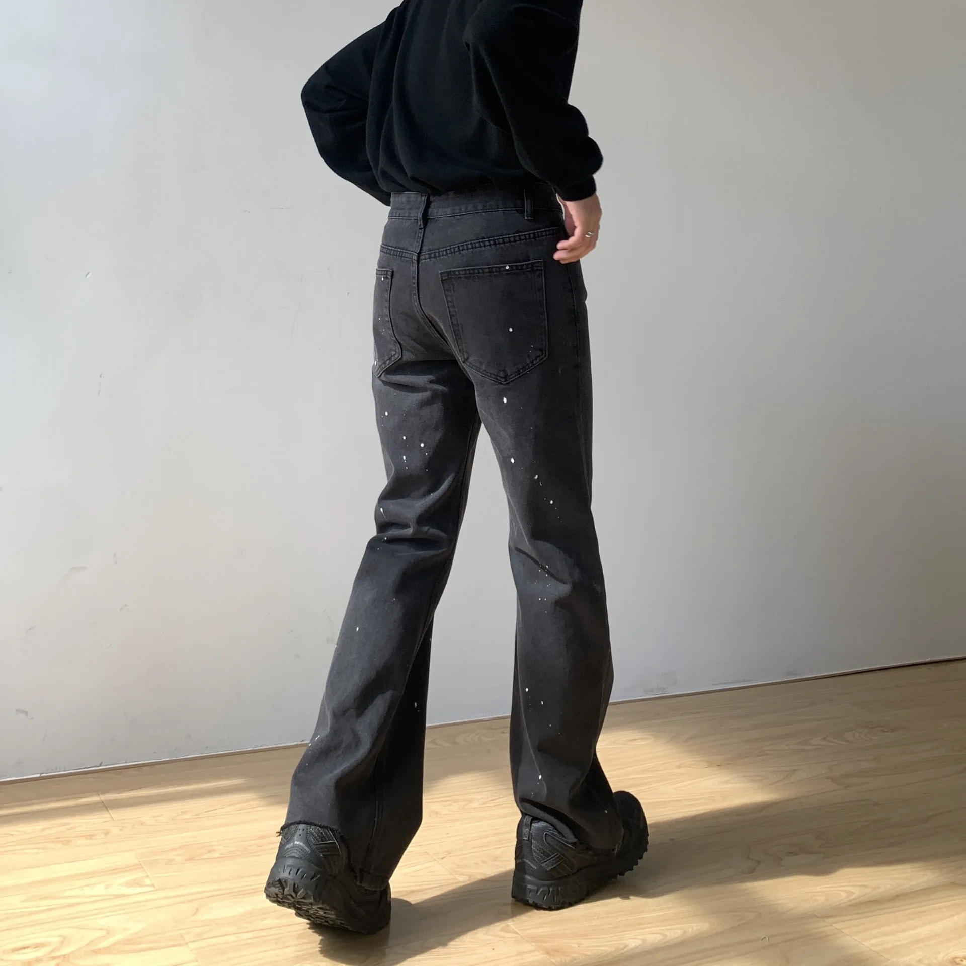 Retro Washed Korean Wave Men's Jeans Splash Ink Loose Straight Pants Trend Casual Versatile High Street Pants Jeans Y2k Jeans