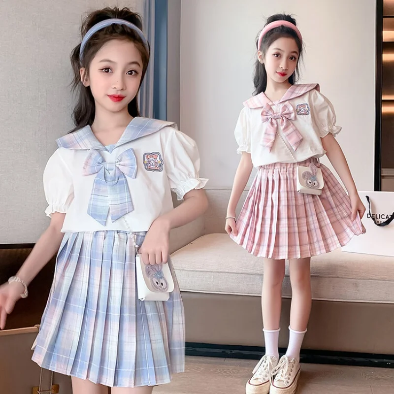 

Girls' Summer Clothing Set JK Preppy Style Suit Short Sleeve Pleated Skirt Two Pieces Korean Style Children's and Teen Clothing