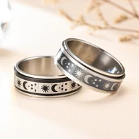 sun moon star ring aesthetic vintage rings for women men stainless steel jewelry ethnic accessories couple ring rotatable anillo