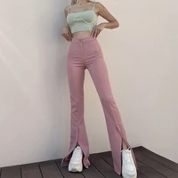 high waist split flare pants womens sexy casual club streetwear trousers vintage female clothing solid pant 2022 spring summer