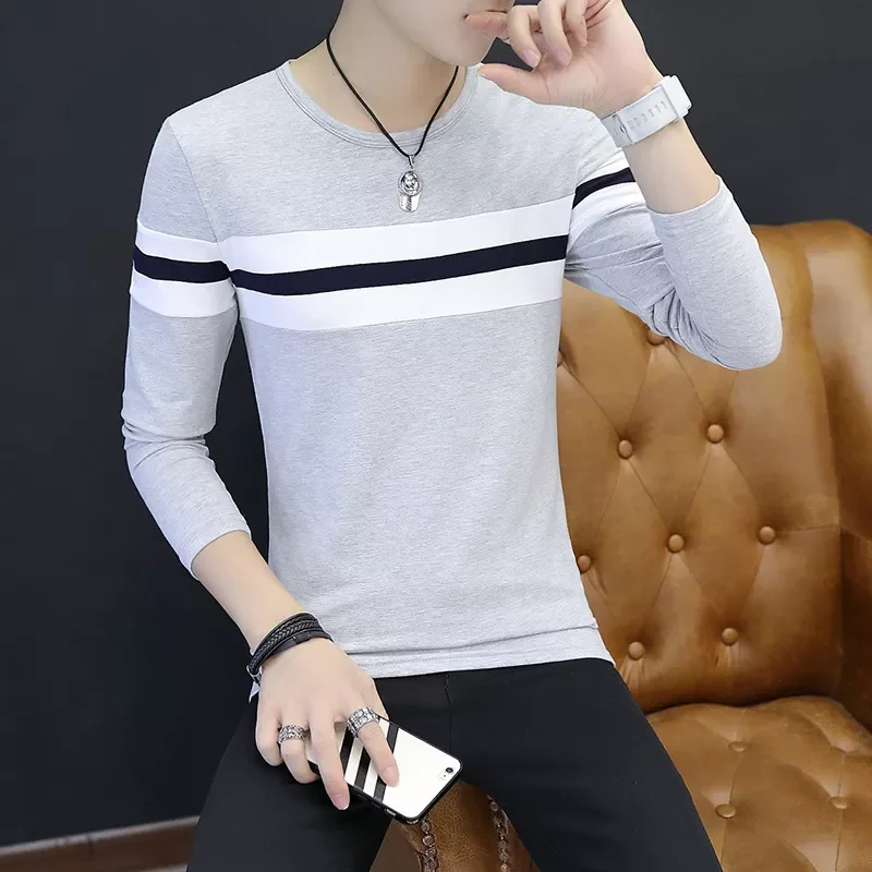

2023NEW Shirt Men Men's Autumn Crew Neck Long Sleeve Shirt New Tshirt T Shirts O-Neck Casual Black