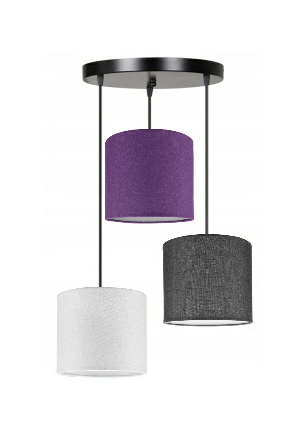 3 Heads White Purple Dark Gray Cylinder Fabric Lampshade Pendant Lamp Chandelier Modern Decorative Design For Home Hotel Office