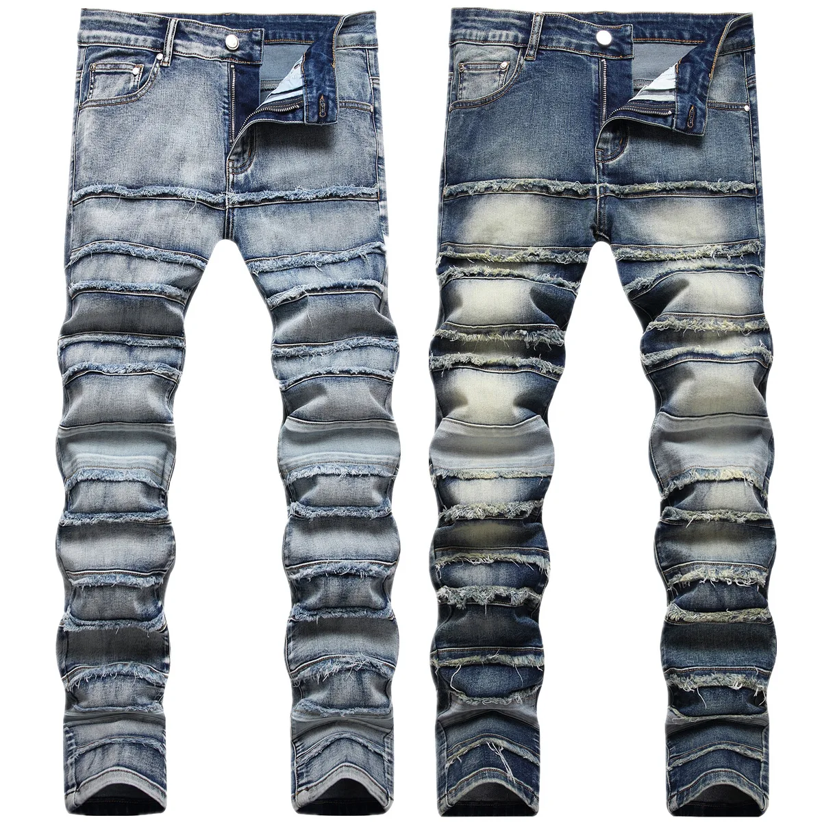 

New Fashion Hip Hop High Street Distressed Stretch Jeans Small Foot Rock Slim Fit Personality Straight Sleeve Men's Pants