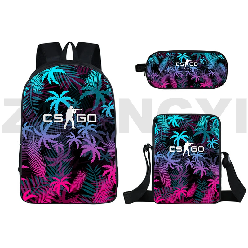 

3 Pcs/Set Gun Anime CS GO 3D Backpacks 16 Inch Large Capacity Cartoon Printing CSGO Schoolbags for Girls Boys Laptop Rucksack