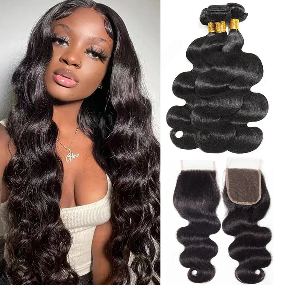 

Brazilian Body Wave Hair Bundles With 5x5 Closure 3 4Pcs Hair And 1pc Lace Closure 4x4 6x6 Remy Human Hair Bundles Natural Black