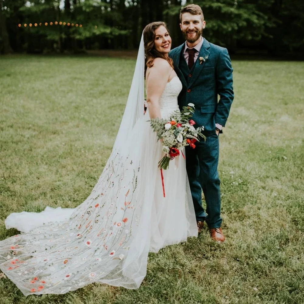 Романтическая длинная цветочная кружевная мягкая сетчатая свадебная фата по