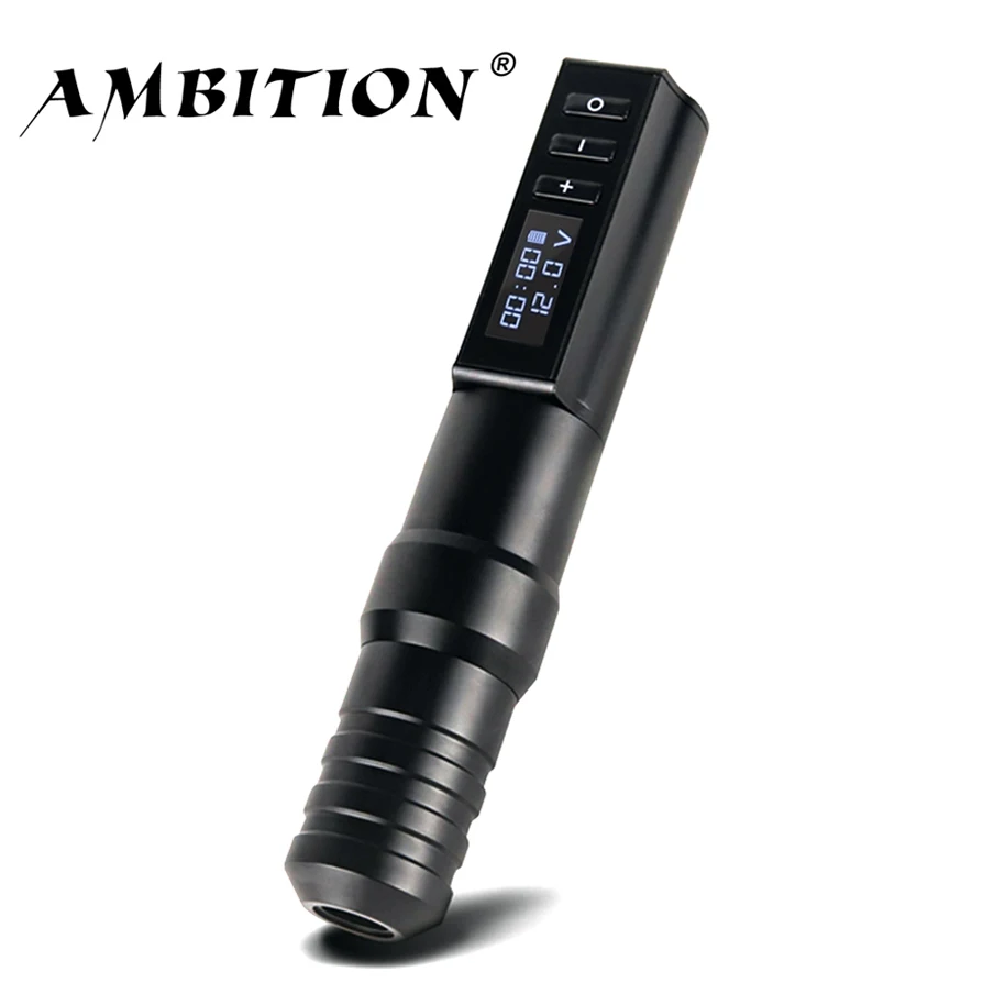 Ambition Professional Wireless Tattoo Machine Pen with Portable Power Coreless Motor Digital LED Display For Body Art