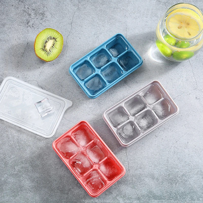 

Home 6-Grid Mini Ice Cube Set Silicone Square with Cover DIY Easy-Off Ice Cube Maker Drink Coffee Beer Ice Cubes