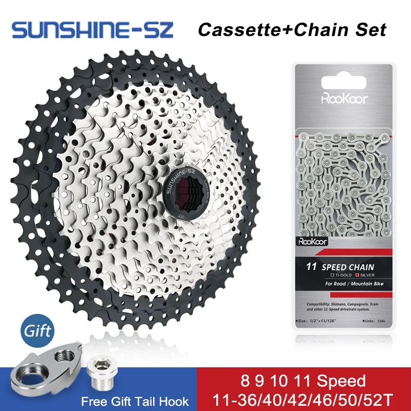 

8 9 10 11 Speed Velocidade Mountain Bike MTB Cassette Chain Set Bicycle Parts Freewheel Sprocket 36T 40T 42T 46T 50T 52T