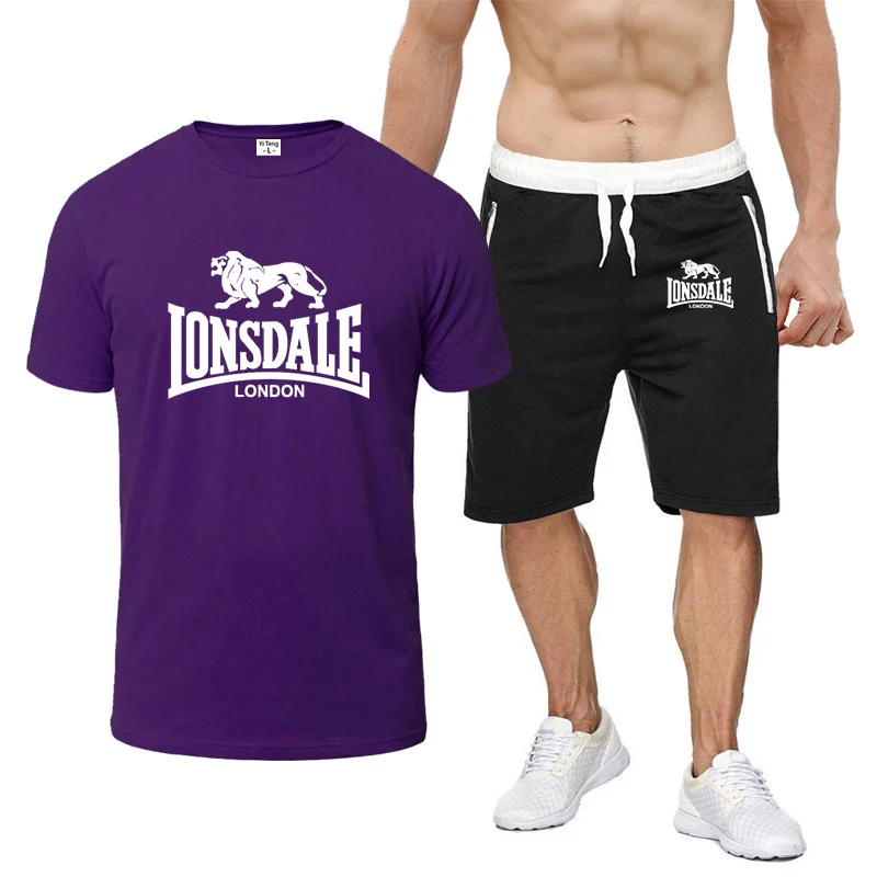 Мужская летняя спортивная одежда Lonsdale хлопковая Спортивная дышащая футболка с