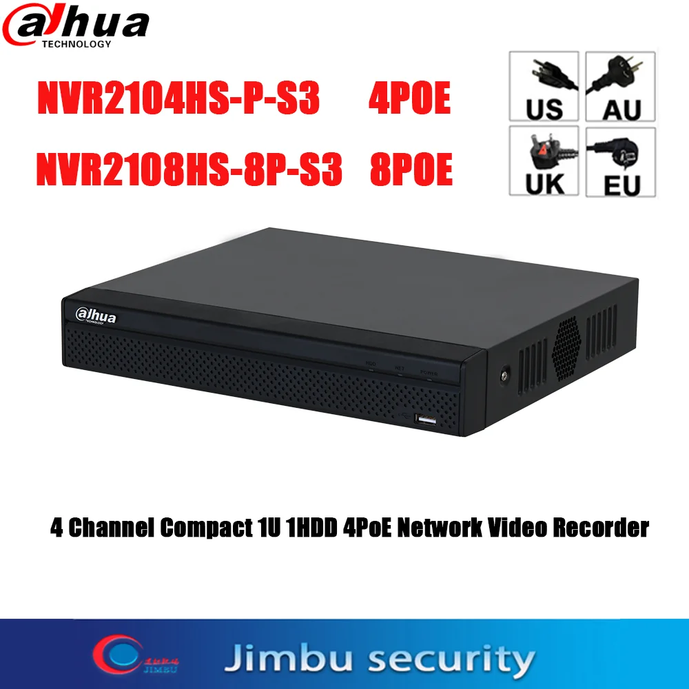 

Dahua 4CH 4POE NVR2104HS-P-S3 8CH 8POE NVR2108HS-8P-S3 SMD Plus H.265 + 1U CCTV System Security 1HDD 4PoE Сетевой видеорегистратор