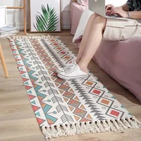 ethnic carpet for bedroom floor long stripes geometric rug nordic cotton wall carpet tapestry home decor kitchen mat with tassel