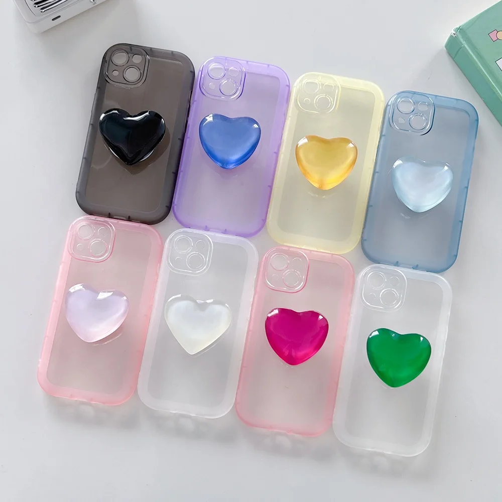 

Чехол-подставка для телефона с сердечками для iPhone 11 12 13 Pro Max XR XS X 7 8 Plus SE 2020, прозрачный мягкий чехол карамельных цветов