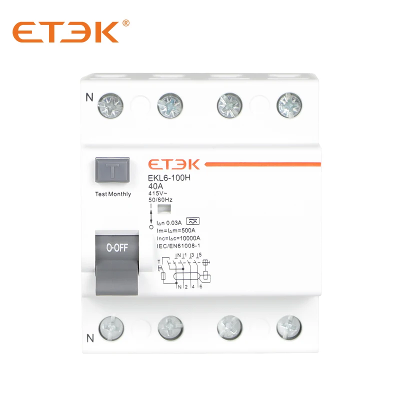 ETEK EKL6 30ma RCD RCCB 2-полюсный тип A 10KA 3P + N 4P 25A постоянный ток 230 В электромеханический