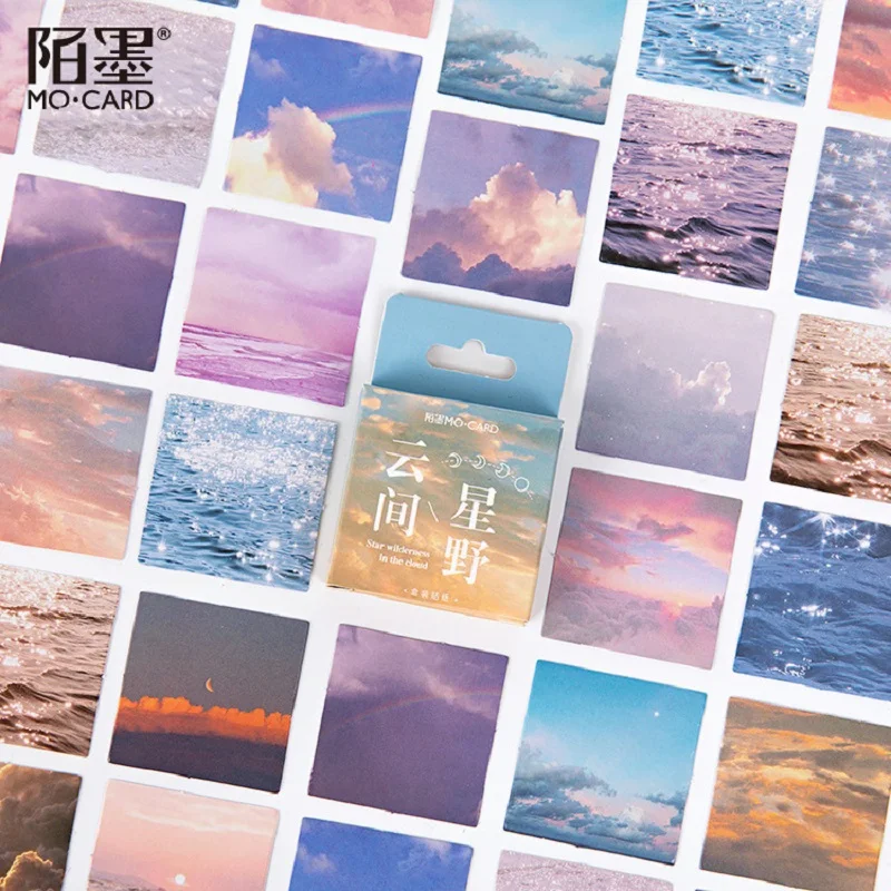 

40Pack Free shipping Boxed stickers seaside Pink clouds Diary Stationery sky blue sticker Hand account Basic Scrapbooking 4CM