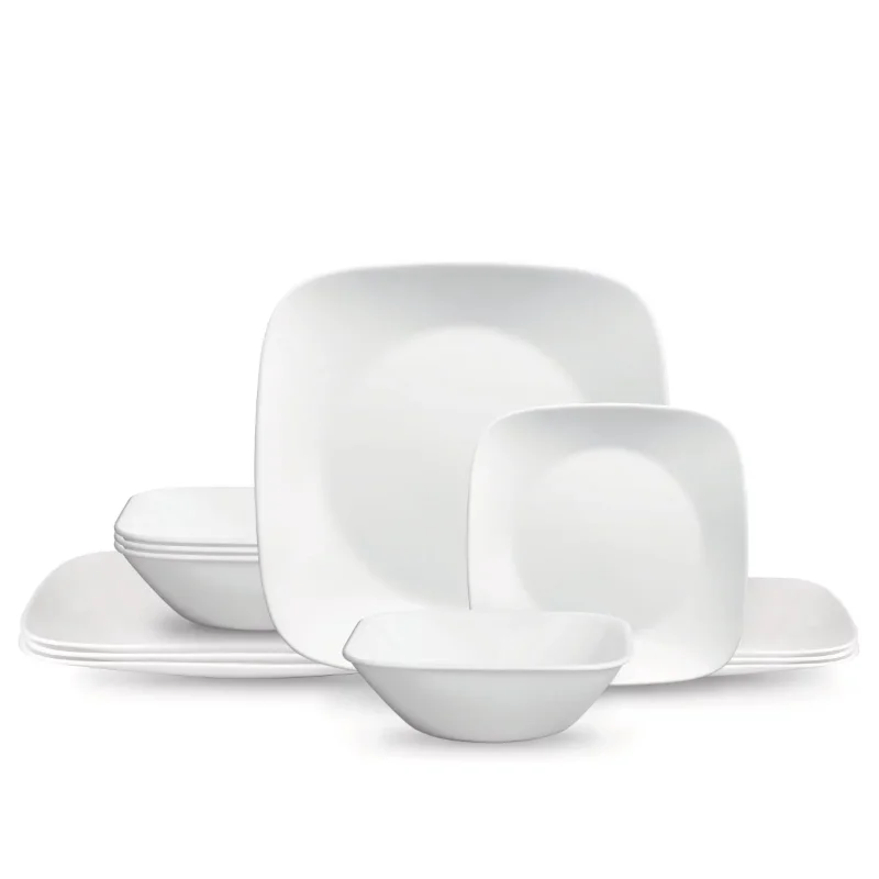 Corelle®- Classic, Pure White Square 12-Piece Dinnerware Setdishes  dinner plates  dinnerware set  dinner set plates and dishes