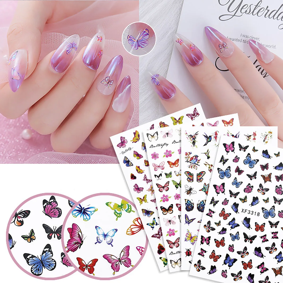 

16Pcs Laser Multicolor Butterfly Rainbow Fashion 3D Nail Sticker Manicure Art Decoration Finger Self-Adhesive Waterproof