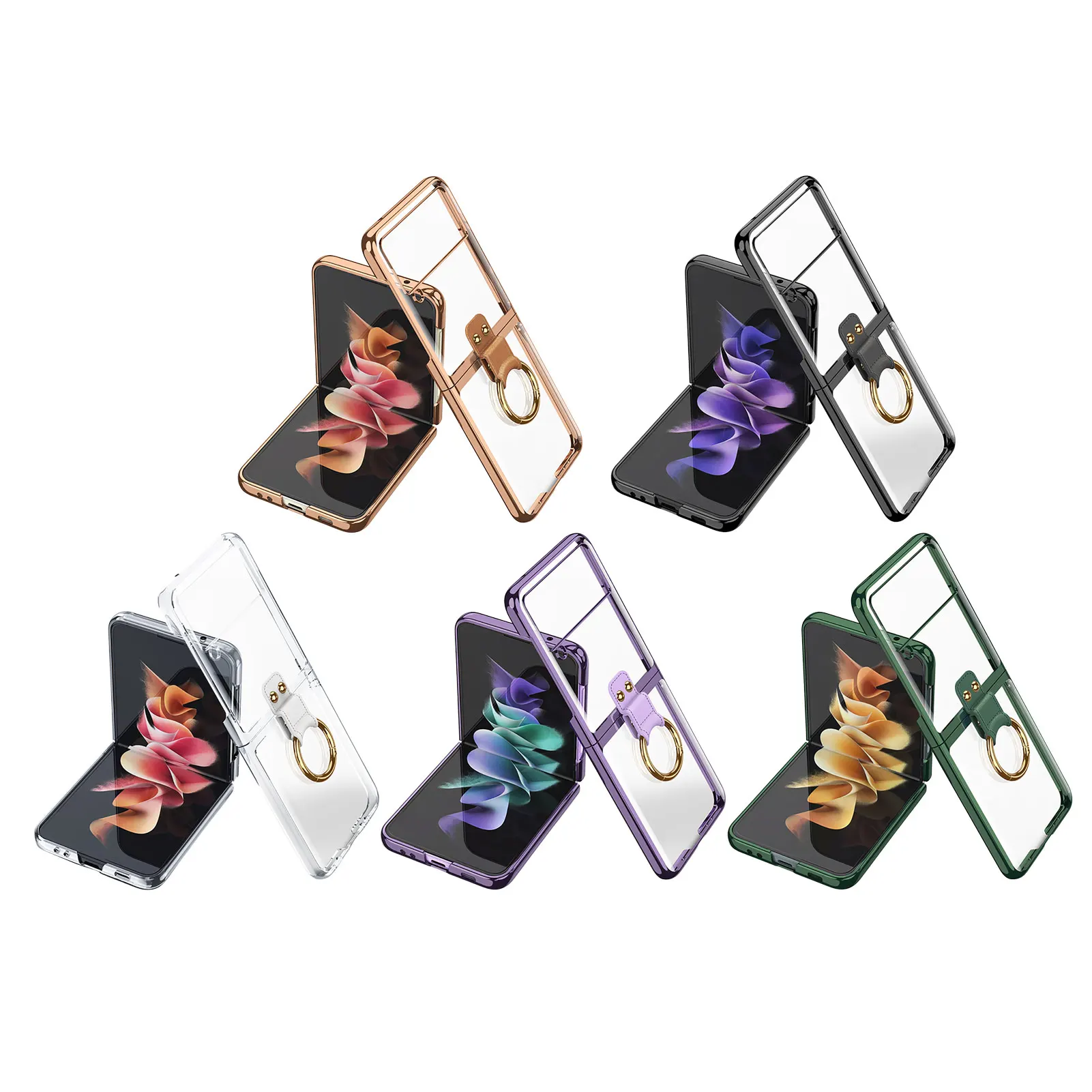 

Samsug Galaxy Phone Case Suitable for Zflip Electroplating Transparent Mobile Phone Case with Ring Simple Anti-fall