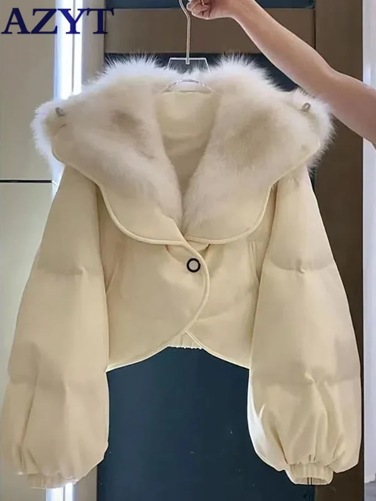 

Женская парка с большим меховым воротником AZYT, теплая пуховая хлопковая парка, новинка зимы 2022, пальто с хлопковой подкладкой, Женская у