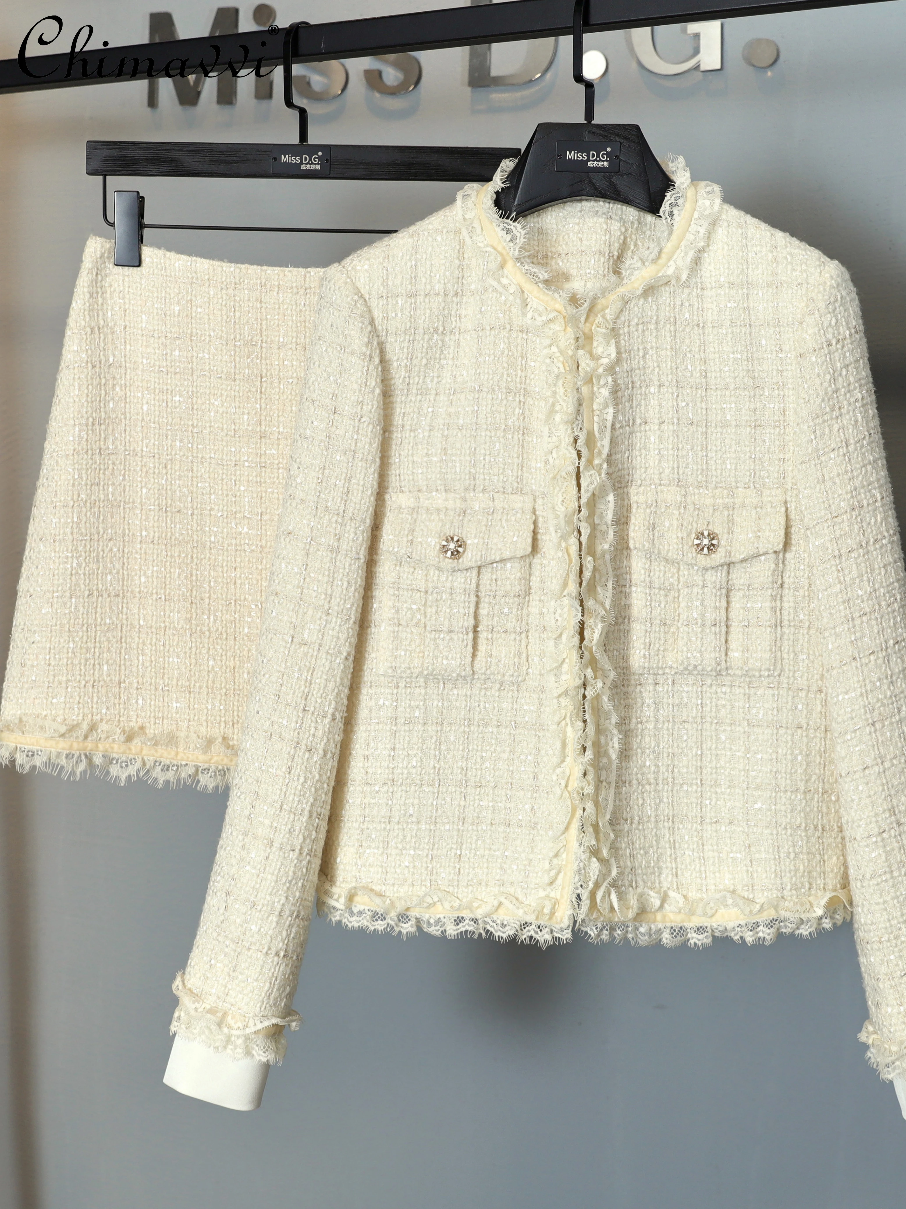 

High-End Women's Outfit 2022 Autumn Clothes New French Loose Long Sleeve Short Coat All-Matching A- Line Skirt Elegant 2pcs Sets