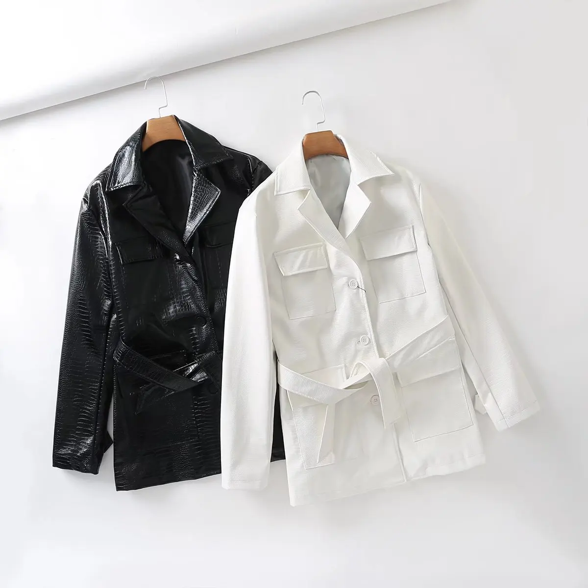 

VANOVICH European and American Fashion Waist Tooling Style Leather Mid-length Coat 2022 Spring and Autumn New Style