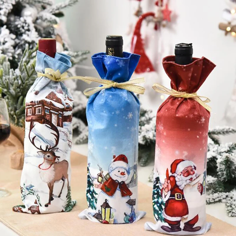 

Чехол для бутылки вина в виде Санта Клауса, лося, снеговика