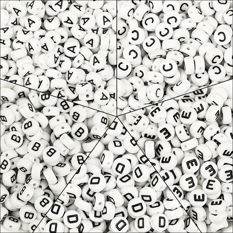 7mm White Letter Acrylic Beads Circular Flat Spacer for Handmade Jewelry Decoration Making Diy Bracelet Necklace Material