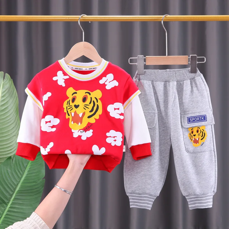 

2022 Baby Boys Clothing Sets Spring Autumn Casual Toddler Girls 2pcs Outfits Cartoon Tiger Sweatshirt+ Pants Kids Tracksuit