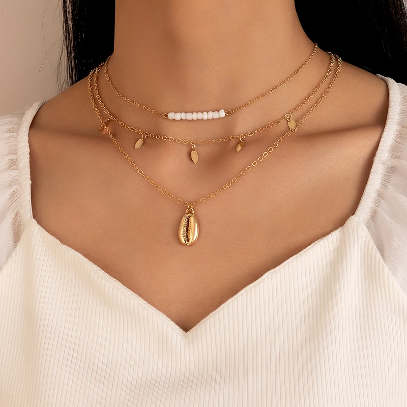 

Ожерелье Docona в богемном стиле с подвеской в виде Золотой ракушки для женщин, подвеска из металлического сплава с цепочкой длиной до ключиц, ...