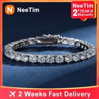 NeeTim 4mm Moissanite Tennis Bracelets 925 Sterling Silver D VVS1 Lab Diamond with GRA Certificate Bracelet for Men Women