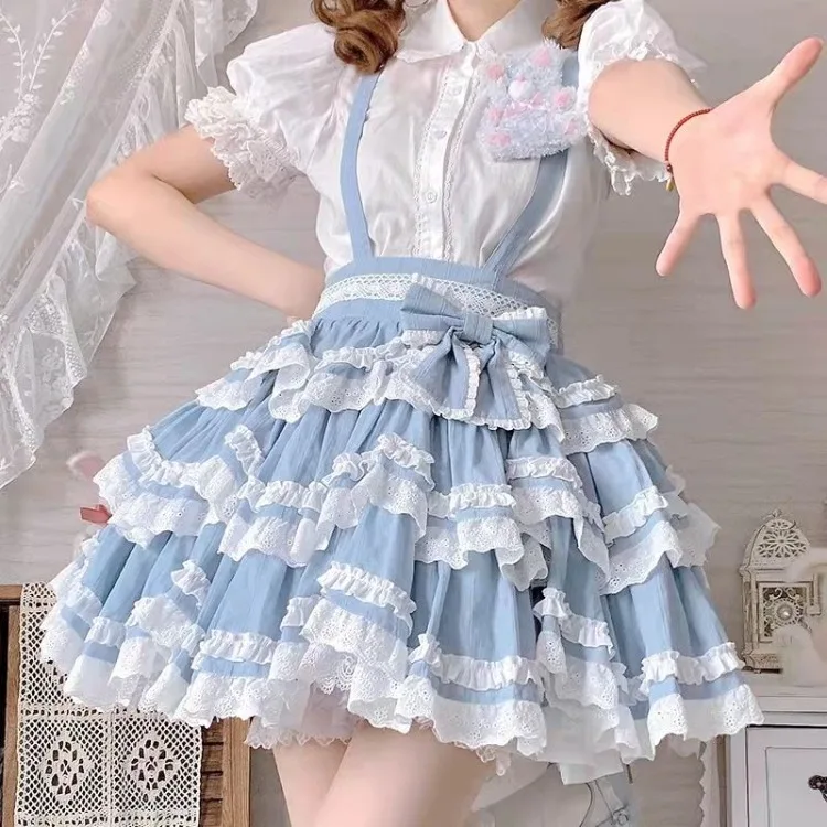 Harajuku милые съемные синие юбки на бретелях новинка лета 2022 юбка трапециевидной