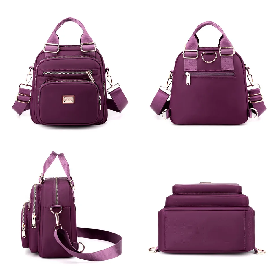 Solid Color Fashion Backpack Shoulder Handbags Female Tote Travel Backpack Nylon Crossbody Shopper Bags For Women