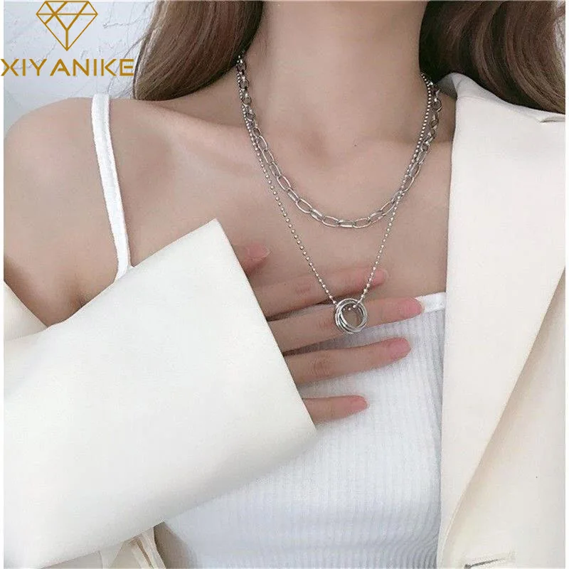 

XIYANIKE Double Layer Sweater Chain Necklace For Women Girl Vintage Fashion New Punk Jewelry Friend Gift Party Collier Femme