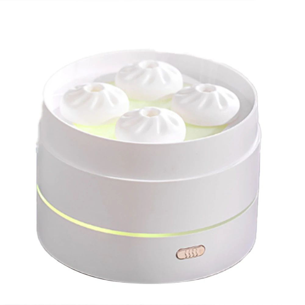 

200ML Essential Oil Diffuser USB Cute Steamer Bun Shape Hydrating Aroma Diffusor Night Light Home Small Appliances White