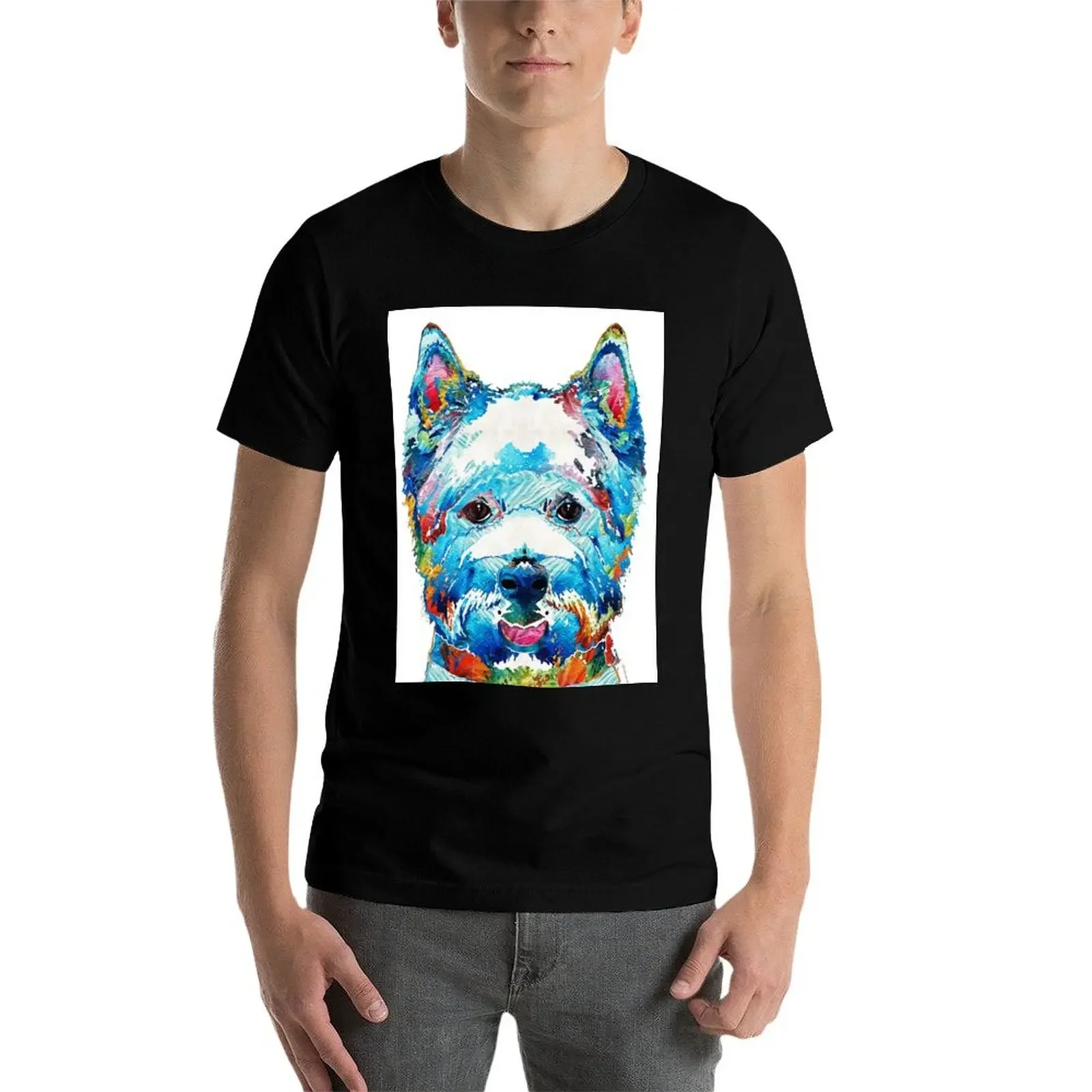 Красочная футболка с изображением собаки вест-хайленд-терьера Sharon Cummings черные